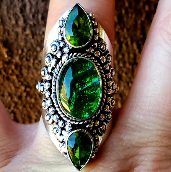 New Triplet Opal & Peridot 925 Silver Statement Ring. - Picture 9 of 15